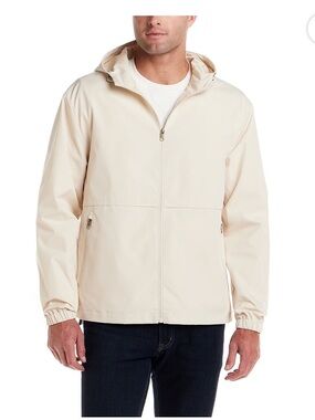 Weatherproof Men's Cream Hooded Windbreaker Jacket